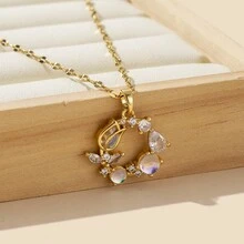 1 件精美铜镶嵌锆石电镀 18k 金花朵吊坠项链适合女性日常佩戴和时尚珠宝配饰作为送给朋友的礼物 - 金黃色 - 查看 5
