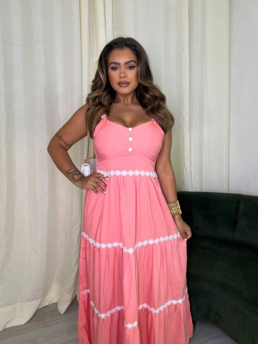 vestido mídi - Rosê - Visão 1