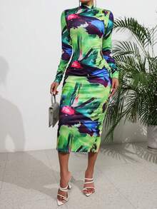 Đầm dài tay nhuộm loang cổ bẻ Đầm maxi dự tiệc cho câu lạc bộ, váy sự kiện cưới, đầm dạ hội bán trang trọng thanh lịch, cho sinh nhật, khách dự tiệc cưới, tốt nghiệp, tiệc tối, dạ hội - Nhiều màu - Xem 6