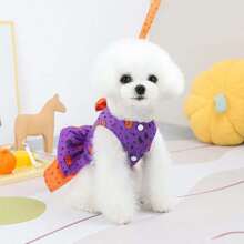 1pc Dog Cute Harness Skirt Set, Small Dog Dress With Halloween Style, Suitable For Small Dogs And Cats, Purple. - Purple - View 5