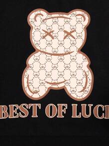 2Pcs/Set Baby Boys Bear & Letter Print Sweatshirt + Patchwork Casual Pants Outfit