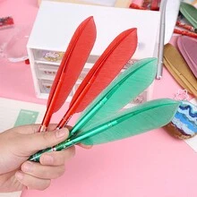 4 支圣诞羽毛圆珠笔，可爱羽毛形 0.5 毫米黑色墨水笔，适合圣诞节学校奖励礼物中性笔 - 彩色 - 查看 5