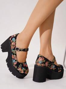 女士舒适防滑休闲厚底乐福鞋，四季皆宜，玛丽珍鞋 - 黑色 - 查看 5