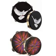 1 pieza Tambor Radiant Dov, Tambor de pandero de 8 pulgadas o 10 pulgadas de doble hilera de cascabeles para adultos, tambor manual de percusión, instrumento musical de percusión para juegos y fiestas - Multicolor - Ver 3