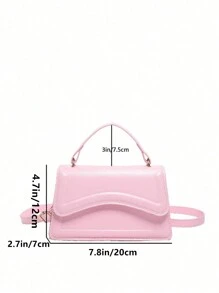 Mini Fashionable Women Handbag, New Spring/Summer Solid Color Handheld Bag With Flap Cover And Multiple Carrying Styles, Small Square Bag With Wrinkle Pattern For Casual Shoulder/Crossbody/Commute - Pink - View 9