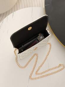 金属扣方形绗缝翻盖斜挎包 - 米色 - 查看 6