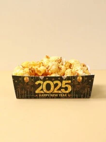 12个/套 新年一次性纸盘，黑金2025新年快乐图案纸盘，创意小礼物，节日配件，派对装饰，饼干烘焙托盘，新年家庭聚会用品，家居装饰，2025新年装饰品 - 彩色 - 查看 5