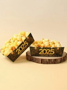 12个/套 新年一次性纸盘，黑金2025新年快乐图案纸盘，创意小礼物，节日配件，派对装饰，饼干烘焙托盘，新年家庭聚会用品，家居装饰，2025新年装饰品 - 彩色 - 查看 6