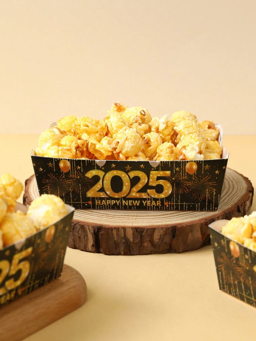12个/套 新年一次性纸盘，黑金2025新年快乐图案纸盘，创意小礼物，节日配件，派对装饰，饼干烘焙托盘，新年家庭聚会用品，家居装饰，2025新年装饰品 - 彩色 - 查看 1