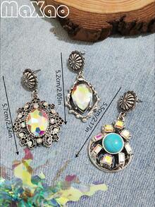 Hoa tai thủy tinh nhiều màu thiết kế theo phong cách cổ điển phương Tây Concho, thích hợp cho phụ nữ đeo khi đi dự tiệc, thủy tinh đổi màu theo ánh sáng - Màu Bạc Cổ - Xem 2