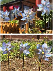 1 个 24 厘米八角形全息风车，塑料反光装饰花园桩，用于驱赶鸟类，庭院和花园驱鸟工具 - 彩色 - 查看 4