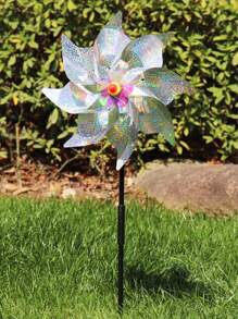 1 个 24 厘米八角形全息风车，塑料反光装饰花园桩，用于驱赶鸟类，庭院和花园驱鸟工具 - 彩色 - 查看 6