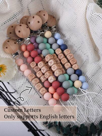 1pc Customized Silicone English Letter Wooden Bead Keychain, Customized Name, Customized Gift, Customized Anti-Lost Chain, Customized 2-6 English Letters,Customized Keychains & Accessories,End Of Summer,Apparel Accessories,Halloween Edit,Boyfriend,Girlfriend,Family,Friends
