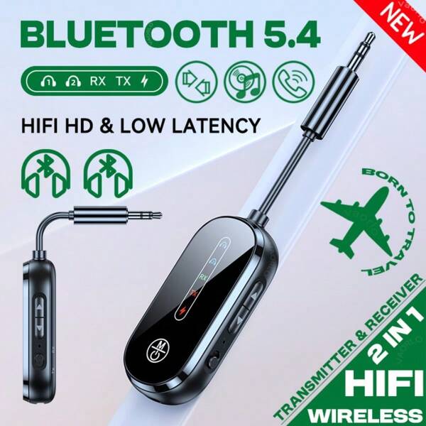 KZ VAORLO 2 em 1 Bluetooth 5.3 Receptor de Áudio Transmissor Multiponto Dual Stream Adaptador Sem Fio com Microfone 3,5 MM AUX Hifi Estéreo Música para Carro Avião TV PC Fone de Ouvido Alto-falante
