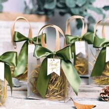 1/5pcs Ribbon Decor PVC Gift Bags, Gift Packaging Bags, Wedding Party Birthday Gift, Mother's Day Packaging Bags, Christmas Gift