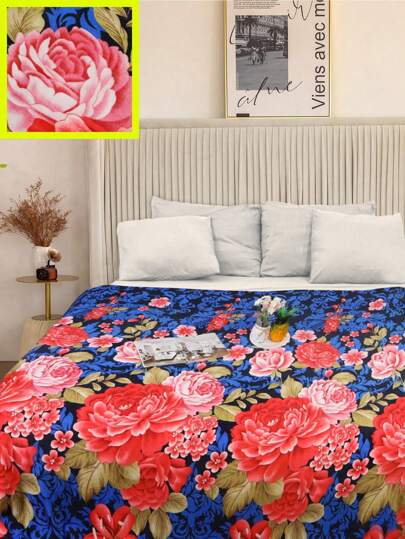 Cobija Matrimonial Ligera Con Hermoso Estampado De Flores, Frazada Suave y Fresca Para Cama, Manta Calida Con Diseño, Adecuado Para Cama Tamaño Queen (200*230cm)