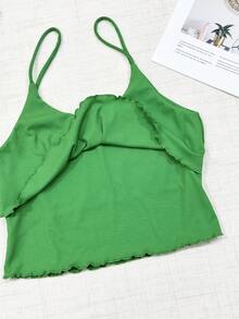 Basic Double Layer Ruffle Shoulder Strap With Short Ribs - 綠色 - 查看 3