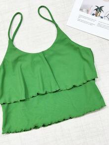 Basic Double Layer Ruffle Shoulder Strap With Short Ribs - 綠色 - 查看 2