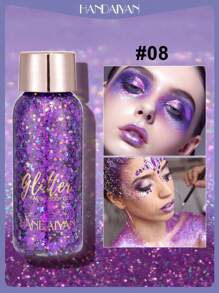 HANDAIYAN 亮片身体乳液 - 大亮片闪光粉，凝胶适合身体化妆、DIY 艺术、音乐会、脸部彩绘、狂欢节、万圣节、音乐节 - 紫色 - 查看 2