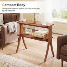 Tribesigns Farmhouse End Table With 2-Tier Storage Shelf And Solid Wood Legs, Slim Modern Bedside Table Nightstand For Bedroom, Small Spaces, Entryway, Walnut - 核桃 - 查看 8
