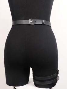 女式性感腿带吊带 PU 皮革铆钉装饰吊袜带哥特式服装束缚内衣 - 黑色 - 查看 6