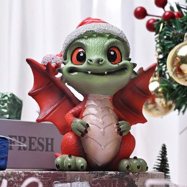 1 قطعة تمثال صغير جميل من الراتينج على شكل تنين عيد الميلاد، ديكور مكتب أو منزلي (أخضر) هدية مثالية