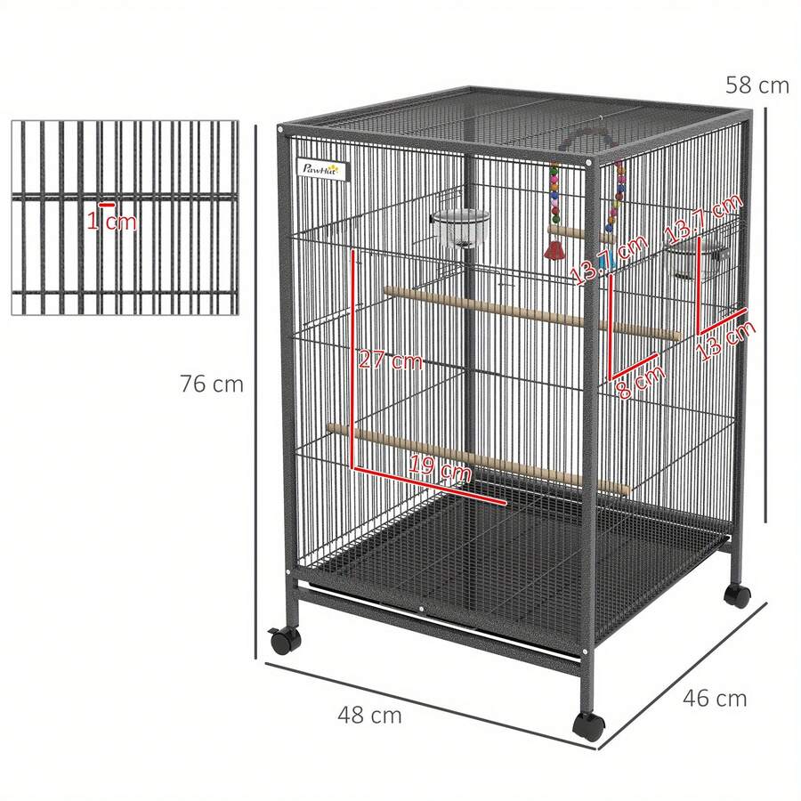 Bird Cage, Budgie Cage, Parrot Cage, With Rolling Stand, Stainless