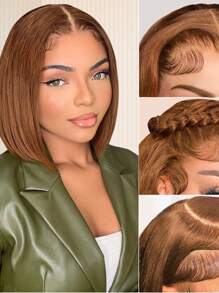 Eulisi Brown Bob Wig Human Hair 13x4 Lace Front Wigs Golden Brown Wig Short Straight Bob Lace Frontal Wigs For Women Pre Plucked With Baby Hair 150% Density 10 Inch