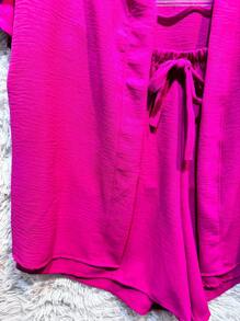 2-Piece Plain Set (Kimono+Shorts) J-2 - Pink - View 2