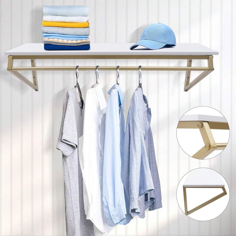 LOYALHEARTDY Clothes Rack With Top Shelf, Industrial Pipe Wall Mounted