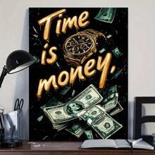 1pc Creative Canvas Art Poster With Framed, Modern Art Print Canvas Art Wall Decoration, Time Is Money Quotes Inspiring Inspirational Poster Wall Decoration, Home Decoration, Hanging Bedroom And Living Room Wall Decoration