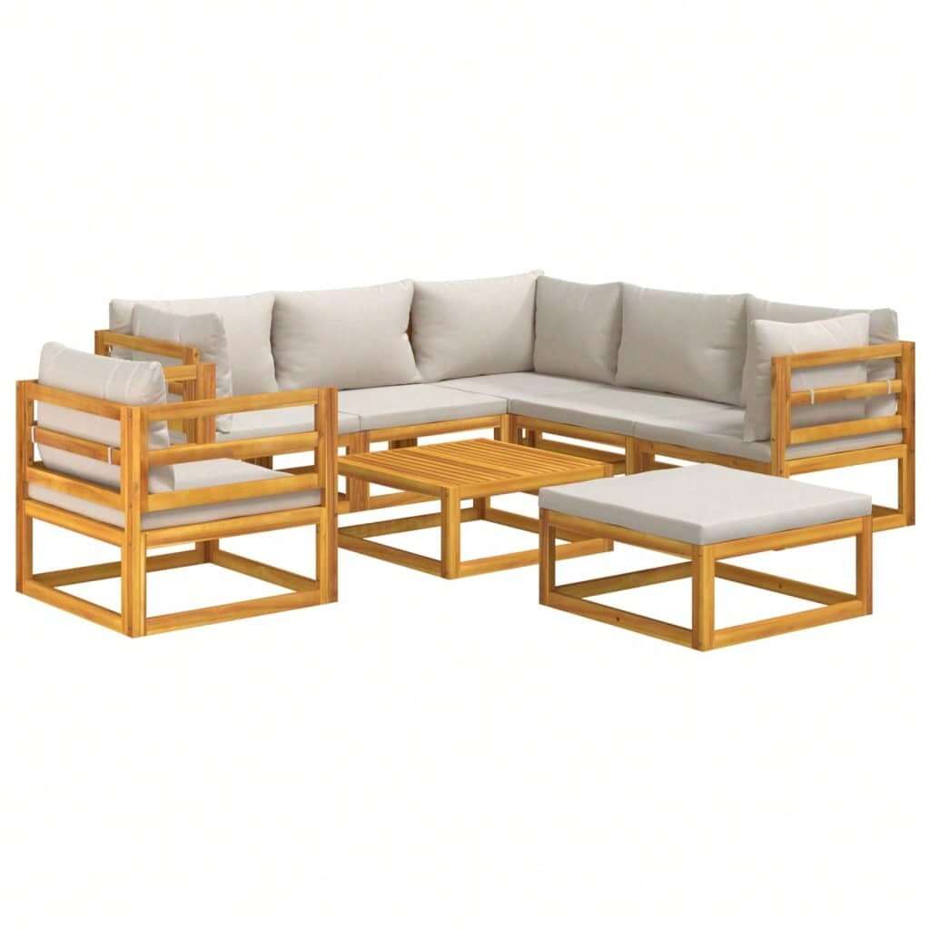 8 Piece Outdoor Patio Lounge Set With Light Gray Cushions And Solid