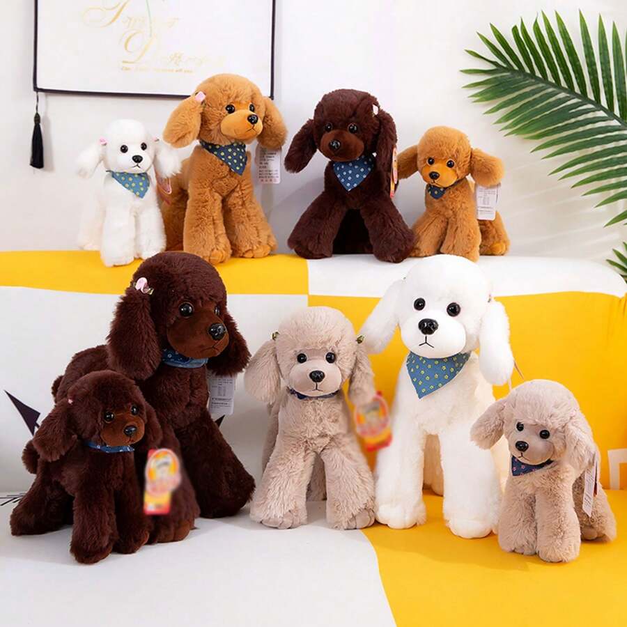 Jouet en peluche réaliste de caniche miniature animal en peluche de chien à la mode