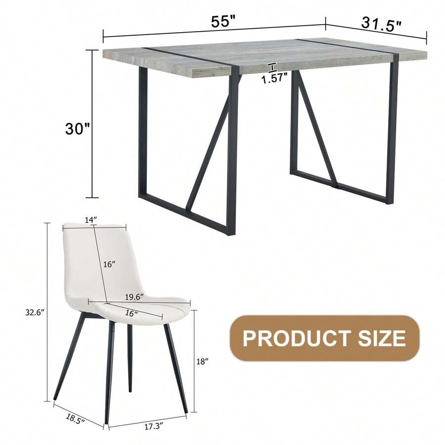 Table And Chair Set. Modern Minimalist Grey Marble Textured MDF Dining