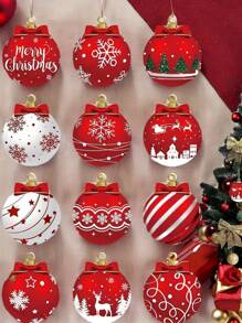 12 Weihnachtskugel-Kombination Holzanhänger für Weihnachtsdekoration und Feiertagsdekoration, perfekte Geschenke