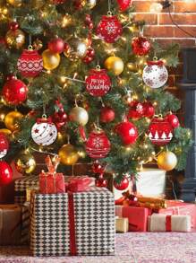 12 Weihnachtskugel-Kombination Holzanhänger für Weihnachtsdekoration und Feiertagsdekoration, perfekte Geschenke