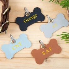 1 pieza Etiqueta personalizada con forma de hueso PU simple para collar antipérdida de mascotas, con etiqueta colgante PU personalizado con nombre, collar universal con etiqueta de identidad antipérdida con forma de hueso para gatos y perros, regalo de Acción de Gracias Y2K