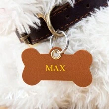 1 pieza Etiqueta personalizada con forma de hueso PU simple para collar antipérdida de mascotas, con etiqueta colgante PU personalizado con nombre, collar universal con etiqueta de identidad antipérdida con forma de hueso para gatos y perros, regalo de Acción de Gracias Y2K