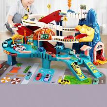 KINICHOOY 玩具车坡道恐龙爬山轨道车彩色车辆建筑玩具套装带赛车和轨道适合学龄前儿童礼物适合 3 岁及以上儿童（恐龙山）、汽车、汽车轨道、火车套装 - 黃色 - 查看 10