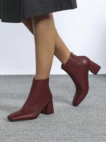 Women's New Elegant Minimalist Square Toe Mid-Low Heel Ankle Boots,Fashion Match Black Dress