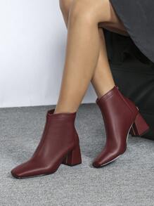 Women's New Elegant Minimalist Square Toe Mid-Low Heel Ankle Boots,Fashion Match Black Dress