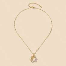 1 件精美铜镶嵌锆石电镀 18k 金花朵吊坠项链适合女性日常佩戴和时尚珠宝配饰作为送给朋友的礼物 - 金黃色 - 查看 12