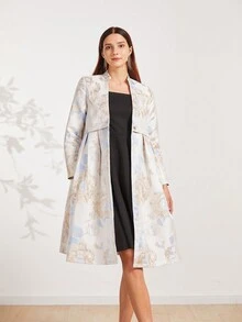 Abrigo de mujer elegante de manga larga con estampado jacquard - Multicolor - Ver 2