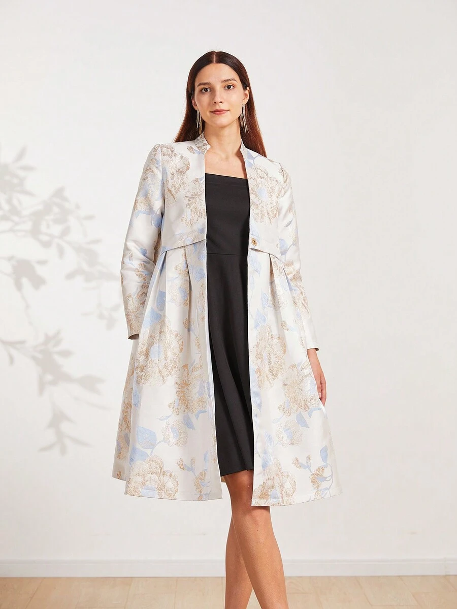 Abrigo de mujer elegante de manga larga con estampado jacquard
