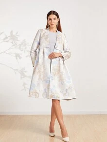 Abrigo de mujer elegante de manga larga con estampado jacquard - Multicolor - Ver 7