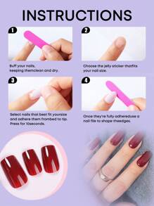 24片短方形可重复使用美甲贴片，酒红色，简约风格，适合女性和女孩日常约会、办公、居家、派对等场合佩戴。