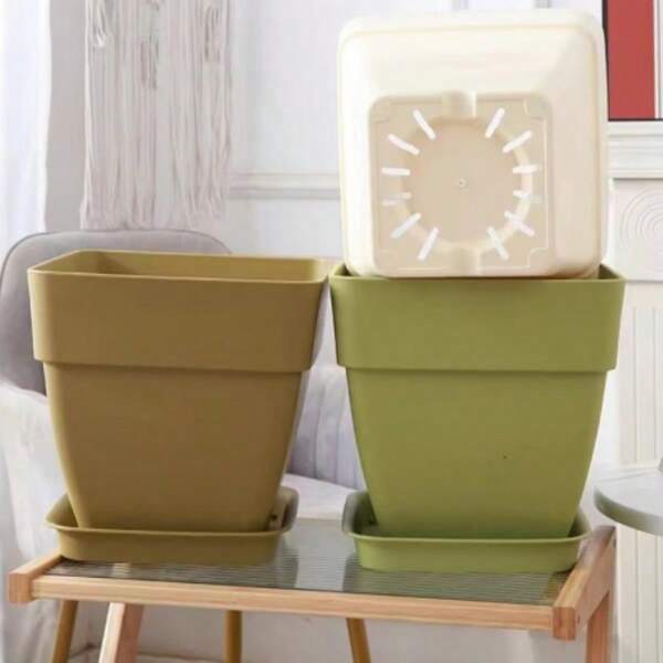 1pc Square Planting Pot With Drain Hole, Classic Creative Balcony Rectangle Plastic Plant Flower Pot For Roses, Square Mouth