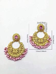 1 Cặp bông tai trang sức chuông chạm khắc rỗng bằng đá Rhinestone - Hồng - Xem 5