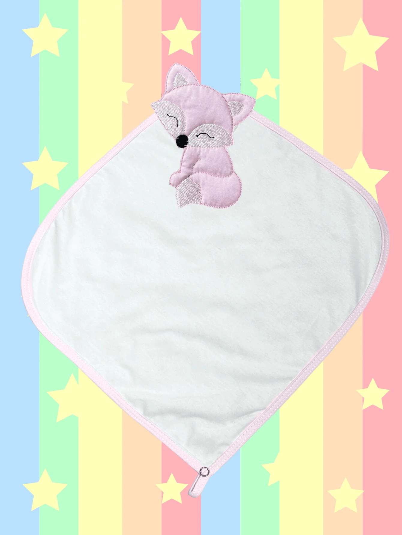 Anti-Allergic Baby Blanket With Pacifier Clip Variety Of Embroidered Animals For Boys And Girls - 粉紅狐狸 - 查看 1