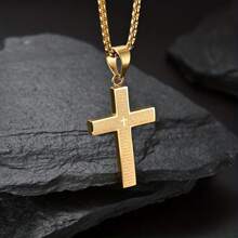 1pc Titanium Steel Esculpido Cruz Pingente Colar, Aço Inoxidável Cruz Pingente Unissex